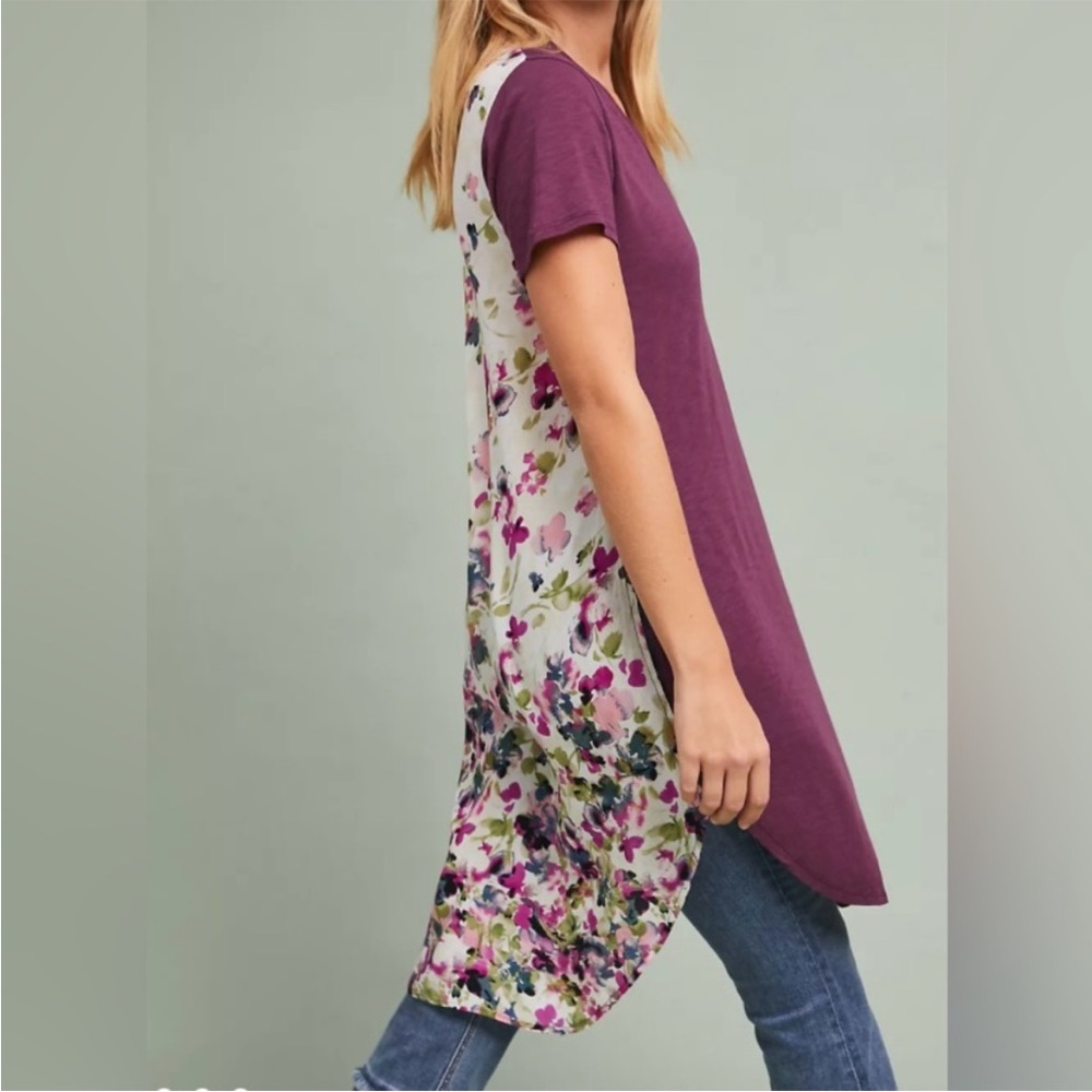 Anthropologie T.La Springtime Garden Tunic Floral Burgundy M